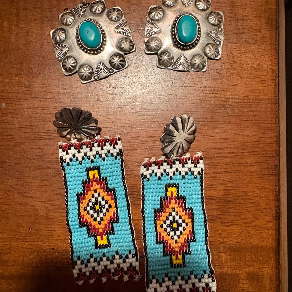 Turquoise and Silver Earrings Set